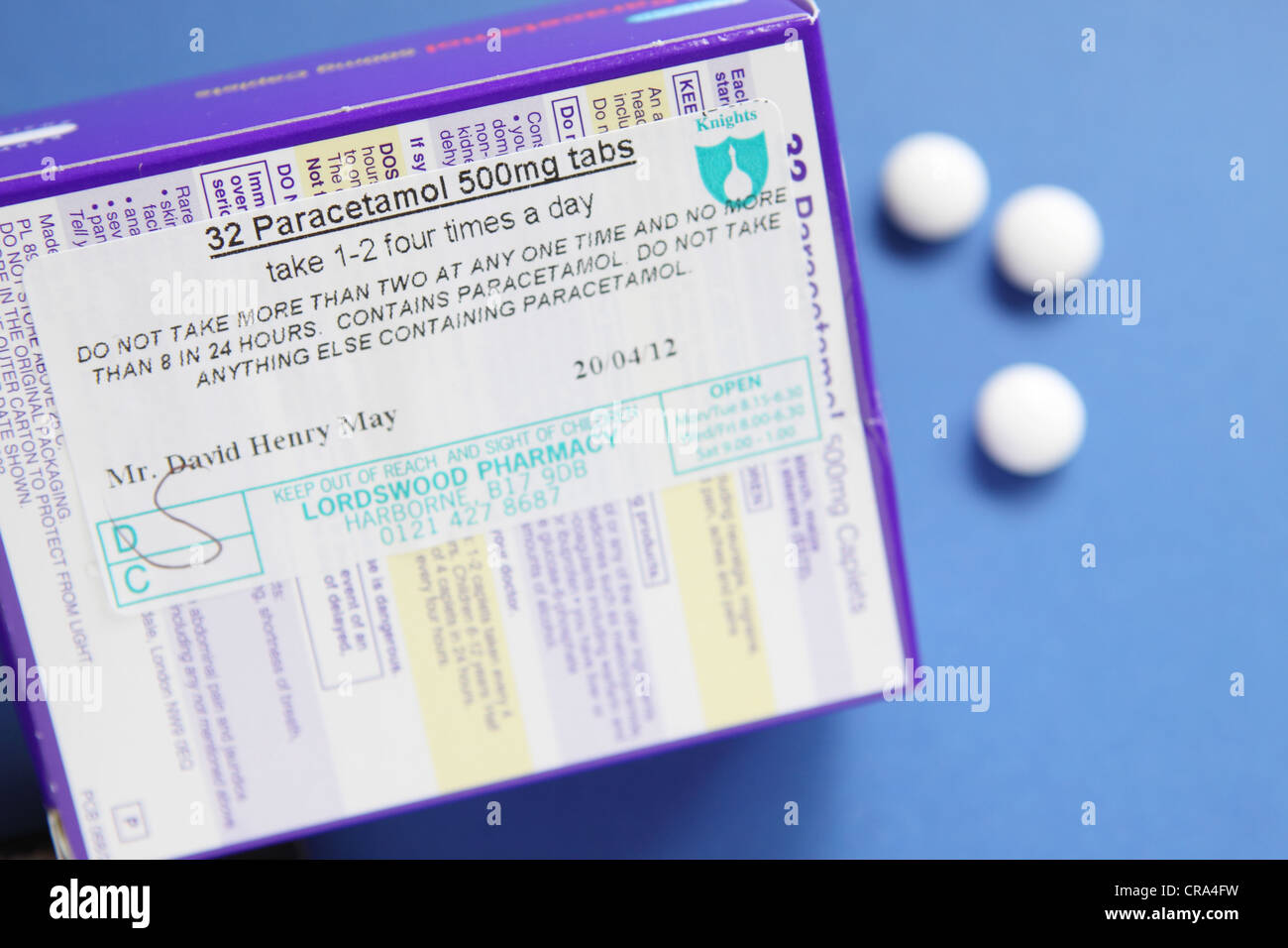 Paracetamol 500 mg tablets medication packet with patient instructions