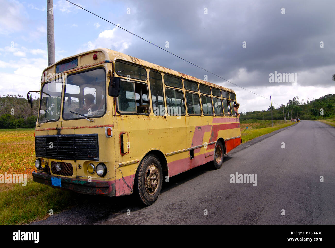 Old school bus, Vinales, Cuba, Caribbean Stock Photo