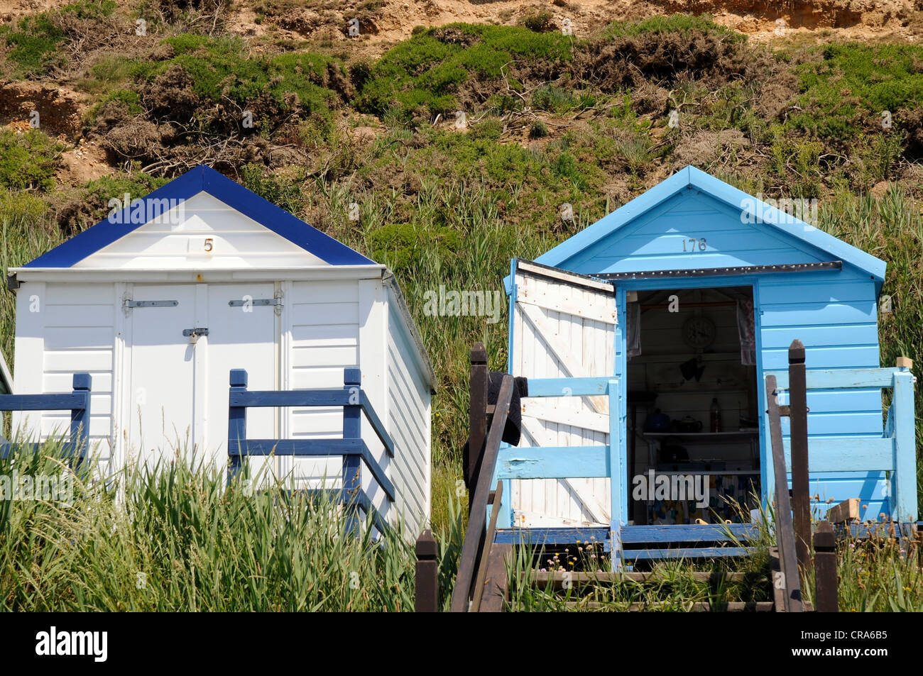 Beach huts on the beach of Milford on Sea, southern England, Great Britain, Europe Stock Photo