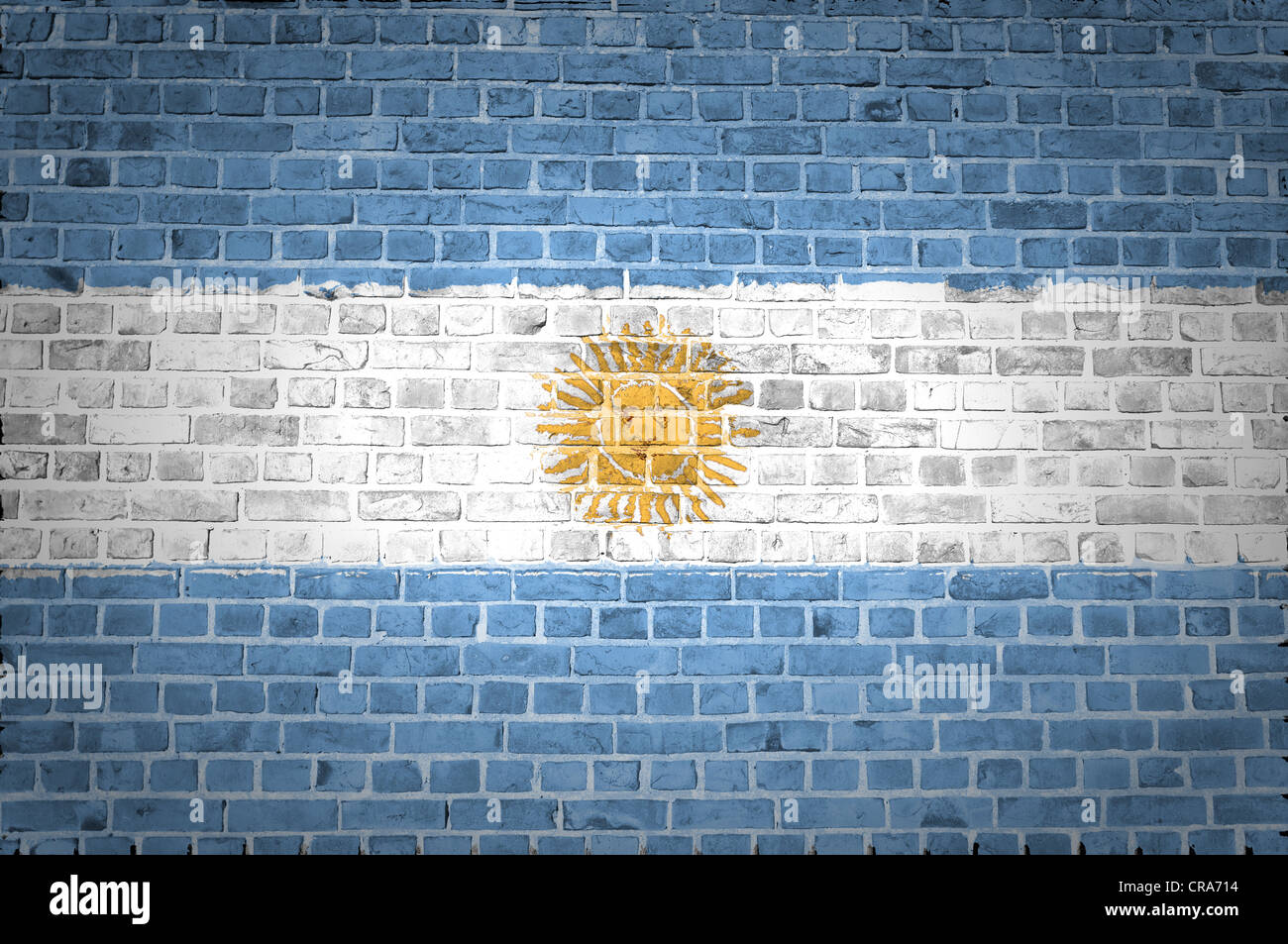 An image of the Argentina flag painted on a brick wall in an urban location Stock Photo