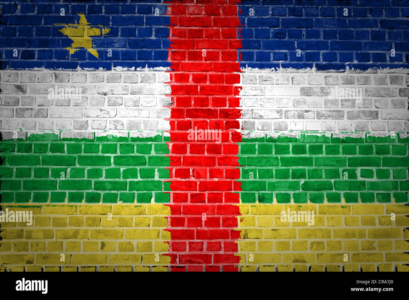 An image of the Central African Republic flag painted on a brick wall in an urban location Stock Photo