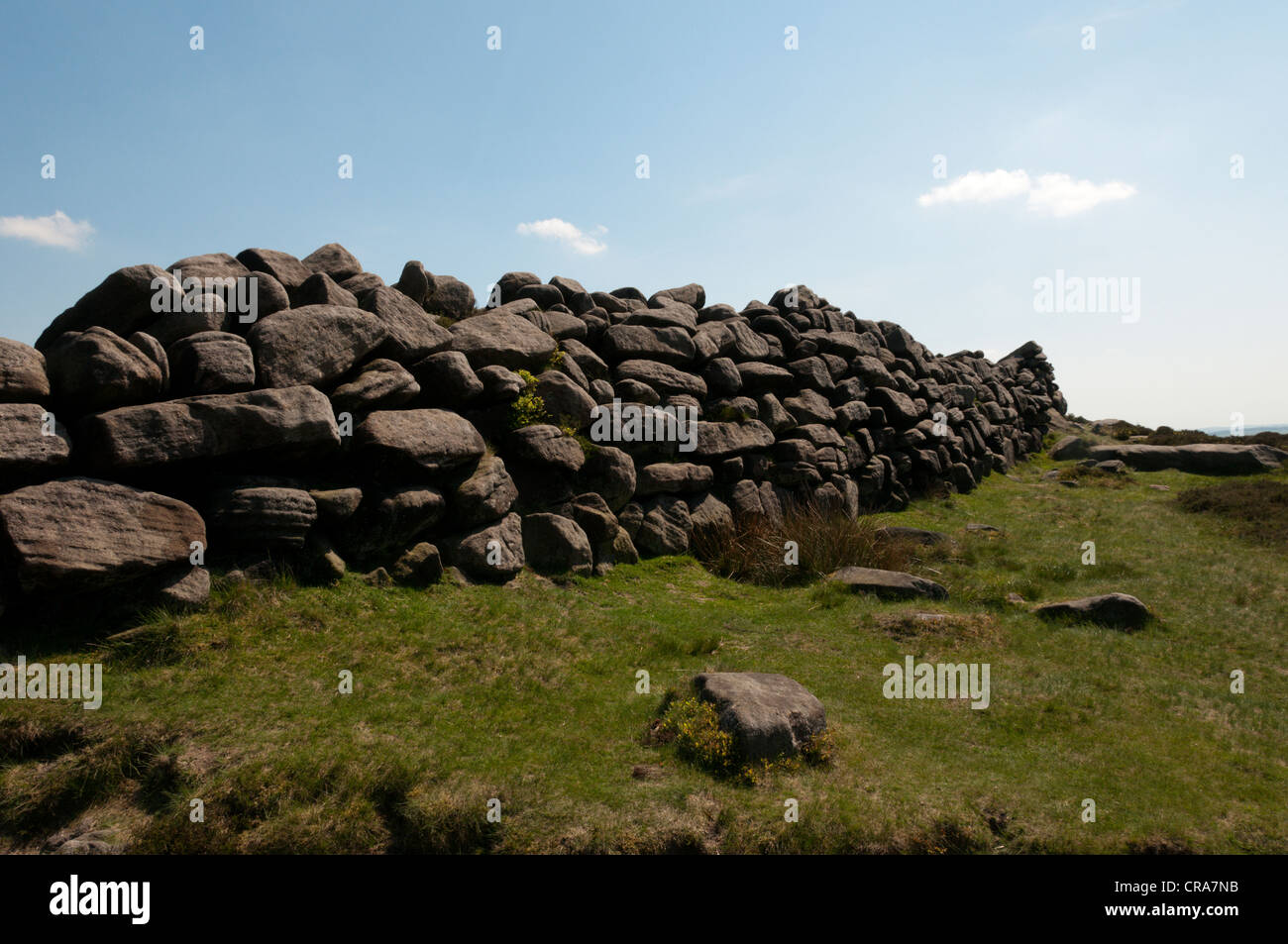 Prehistoric rampart on the summit of Carl Wark in the English Peak District. Stock Photo