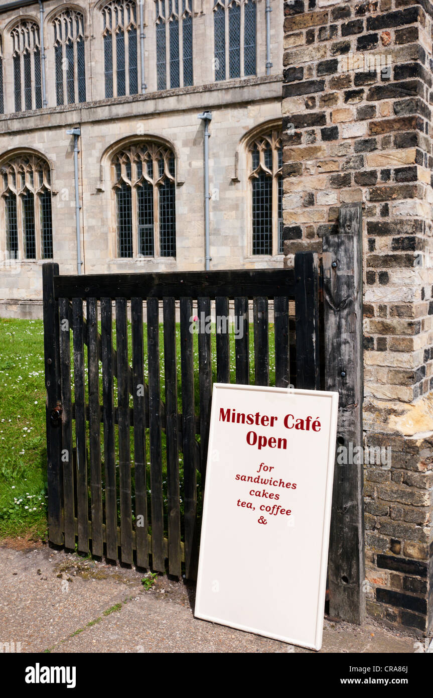 Minster Cafe Open sign. Stock Photo