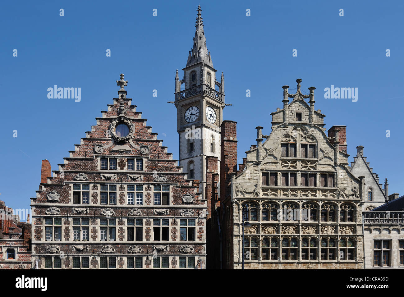 Facades of the Korenlei with the tower of the former post office at