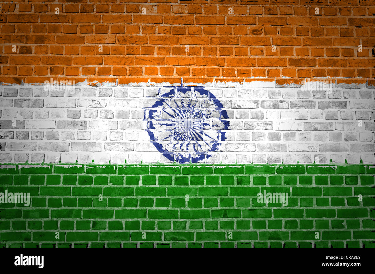 An image of the India flag painted on a brick wall in an urban location Stock Photo
