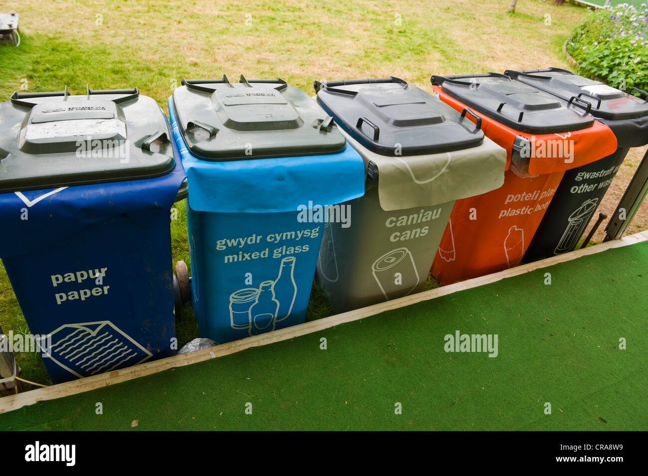 Recycling wheelie bins at The Telegraph Hay Festival 2012, HayonWye