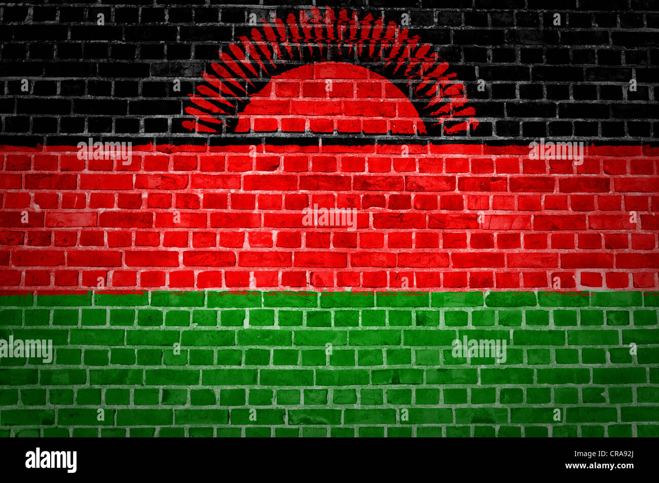 An image of the Malawi flag painted on a brick wall in an urban ...