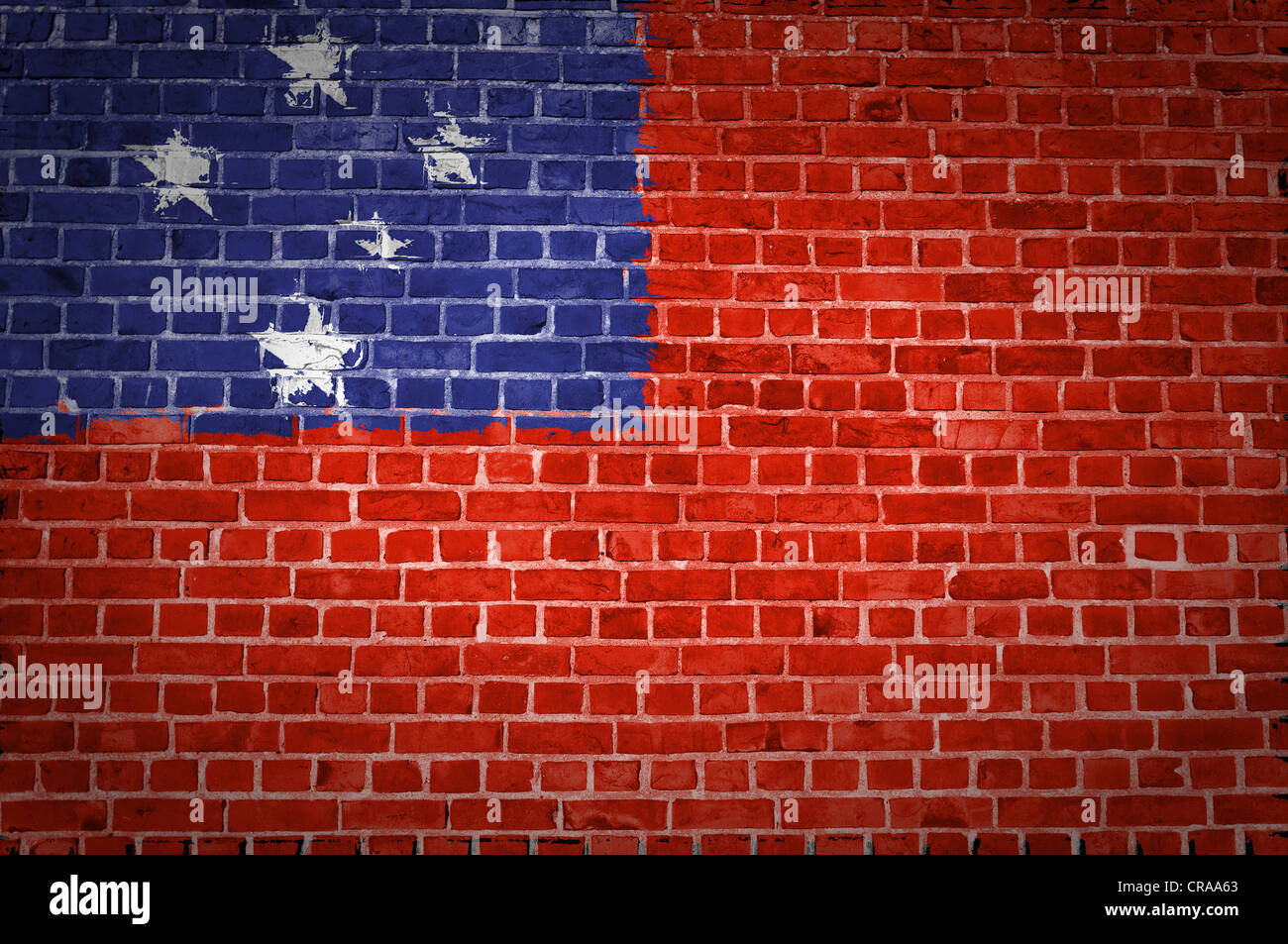 An image of the Samoa flag painted on a brick wall in an urban location ...