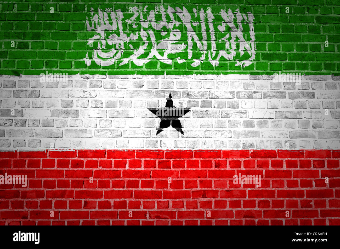 An image of the Somaliland flag painted on a brick wall in an urban location Stock Photo