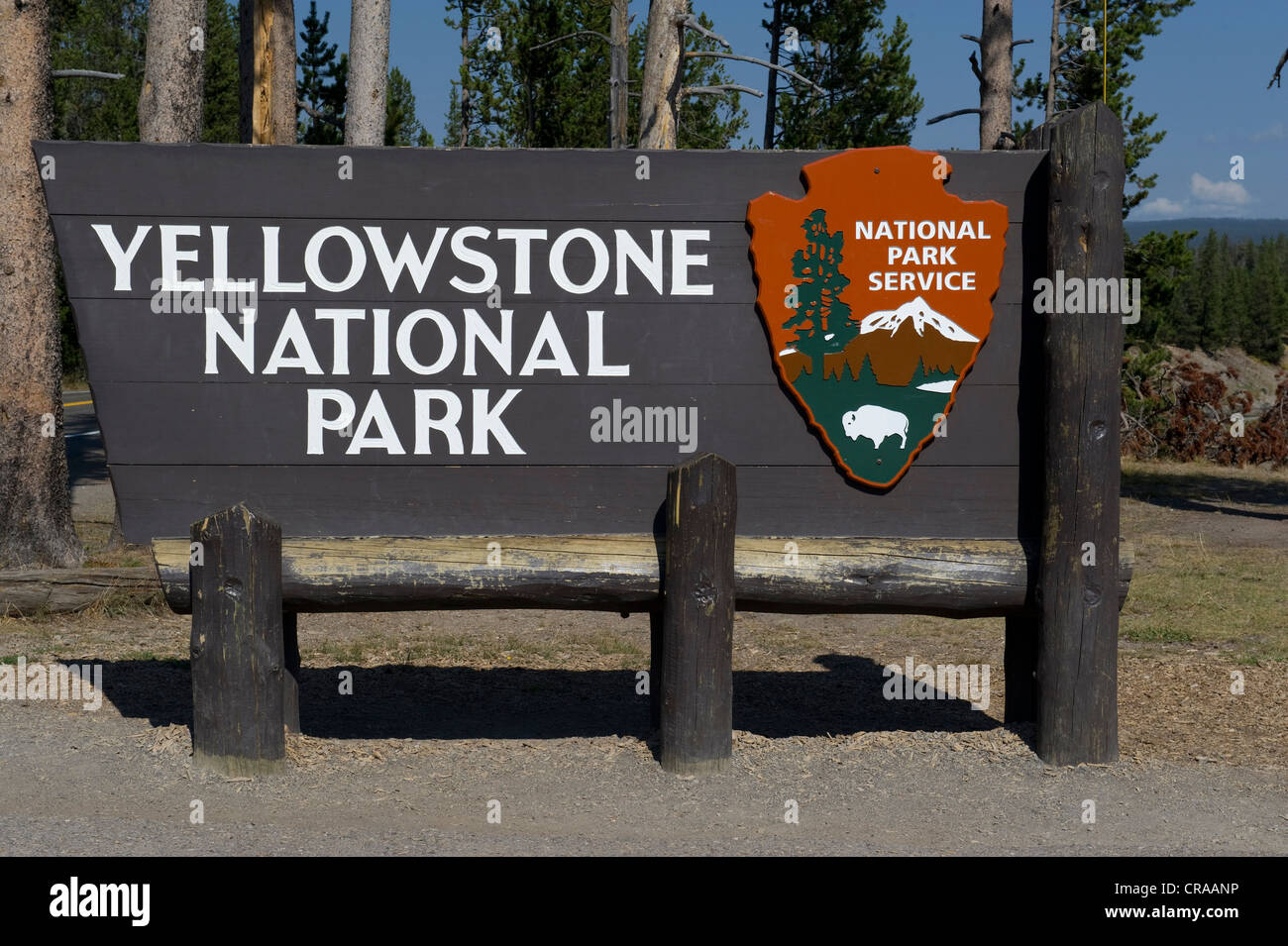 Yellowstone National Park, entrance sign, south entrance, Wyoming, USA