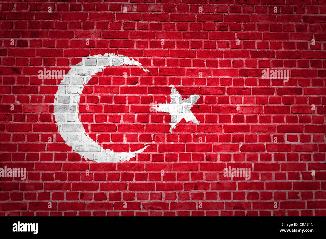 An image of the Turkey flag painted on a brick wall in an urban location Stock Photo
