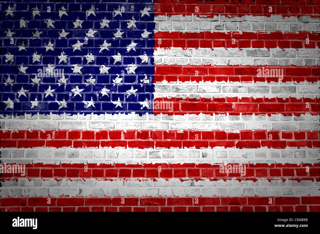 An image of the United States of America flag painted on a brick wall ...