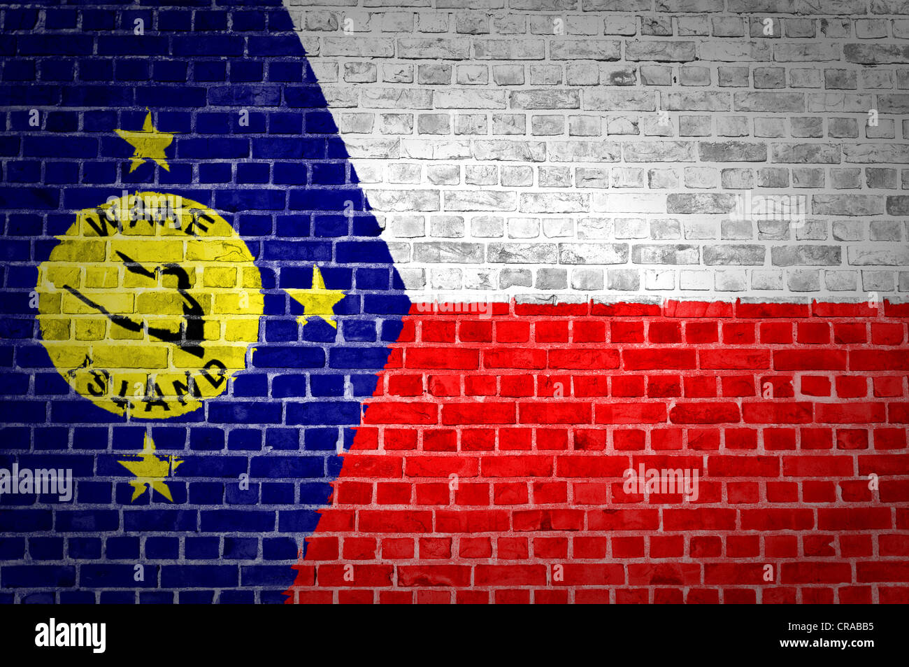An image of the Wake Island flag painted on a brick wall in an urban location Stock Photo