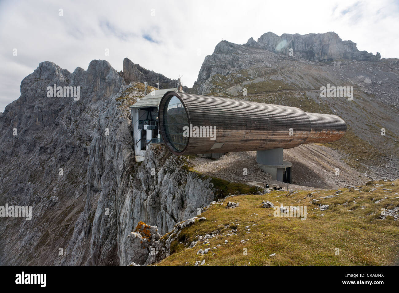 Telescope at the Bergwelt Karwendel nature information center, Karwendel mountains, Alps, Bavaria, Germany, Europe Stock Photo
