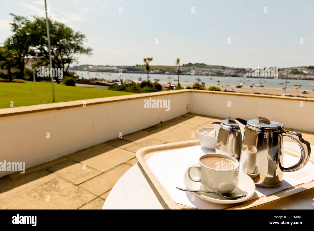 A traditional British or English tea set with a seaside setting Stock Photo