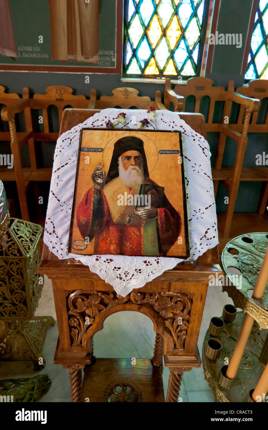 Icon, Saint Nectarius church near Archipolis, Rhodes, Greece, Europe ...