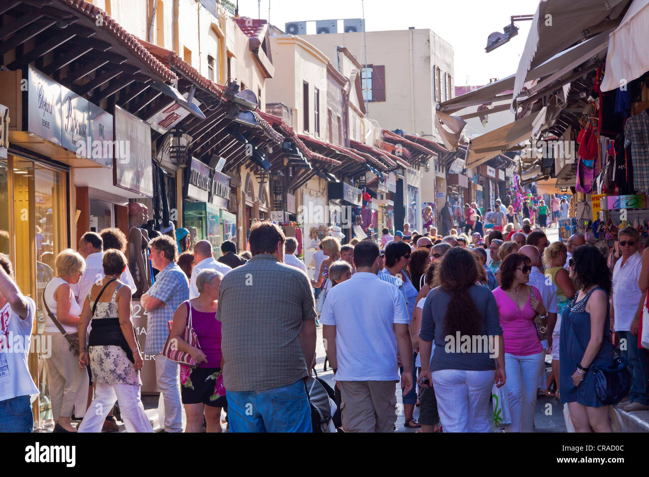 Shopping street, historic centre of Rhodes, Greece, Europe