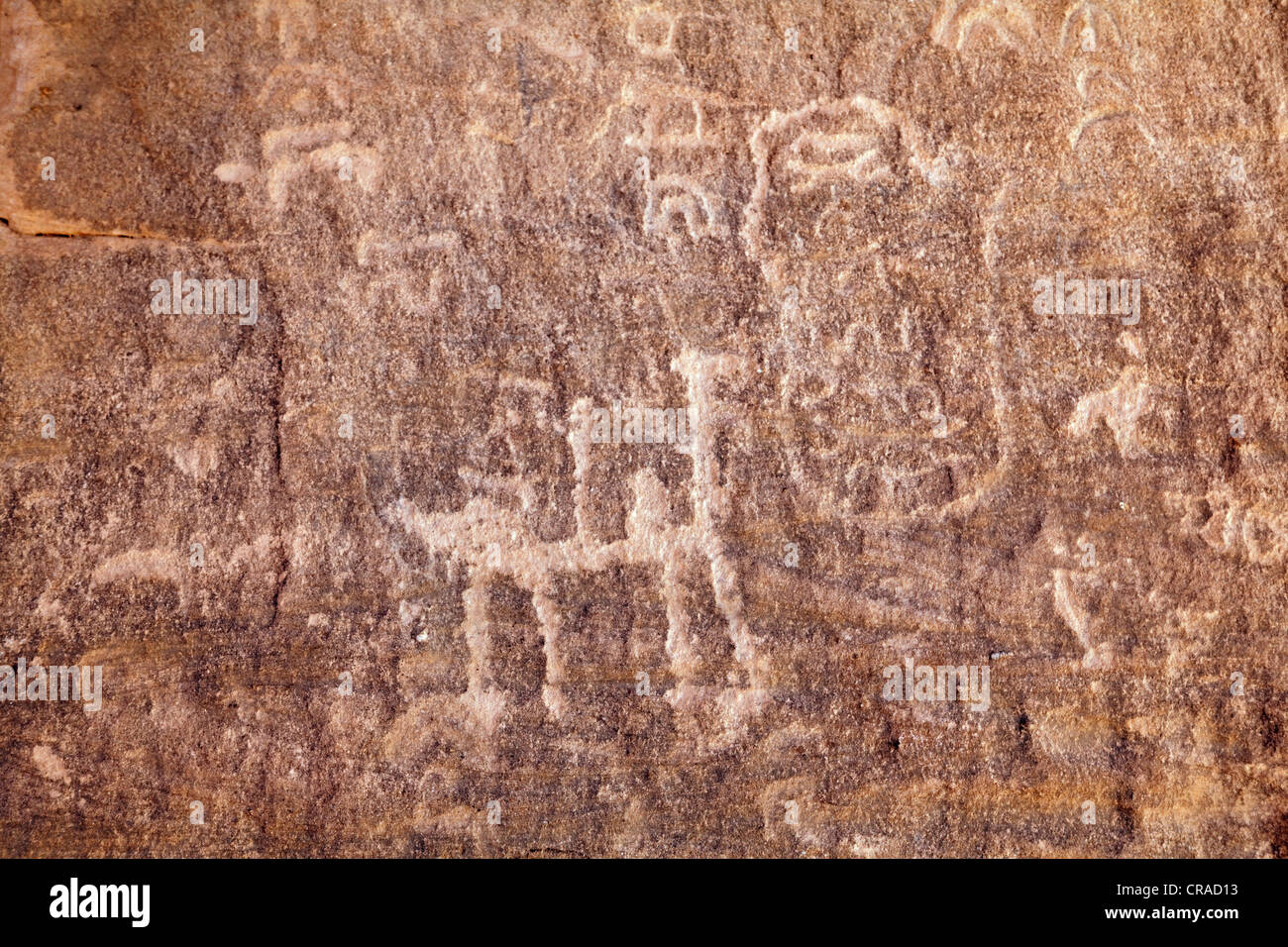 Rock painting at Jebl Faishiyya in the desert, Wadi Rum, Hashemite Kingdom of Jordan, Middle East, Asia Stock Photo