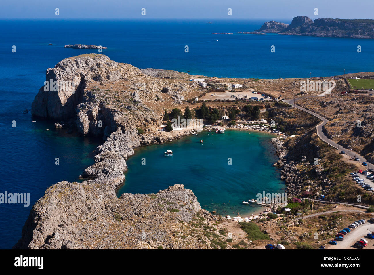 St Paul's Bay, view from the Acropolis of Lindos, Lindos, Rhodes ...