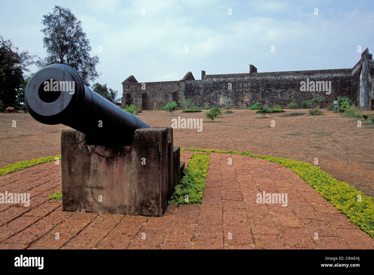Cannon, Fort St. Angelo, Kannur Fort or Kannur Kotta built by Francisco de Almeida, near Kannur or Cannanore, Kerala Stock Photo