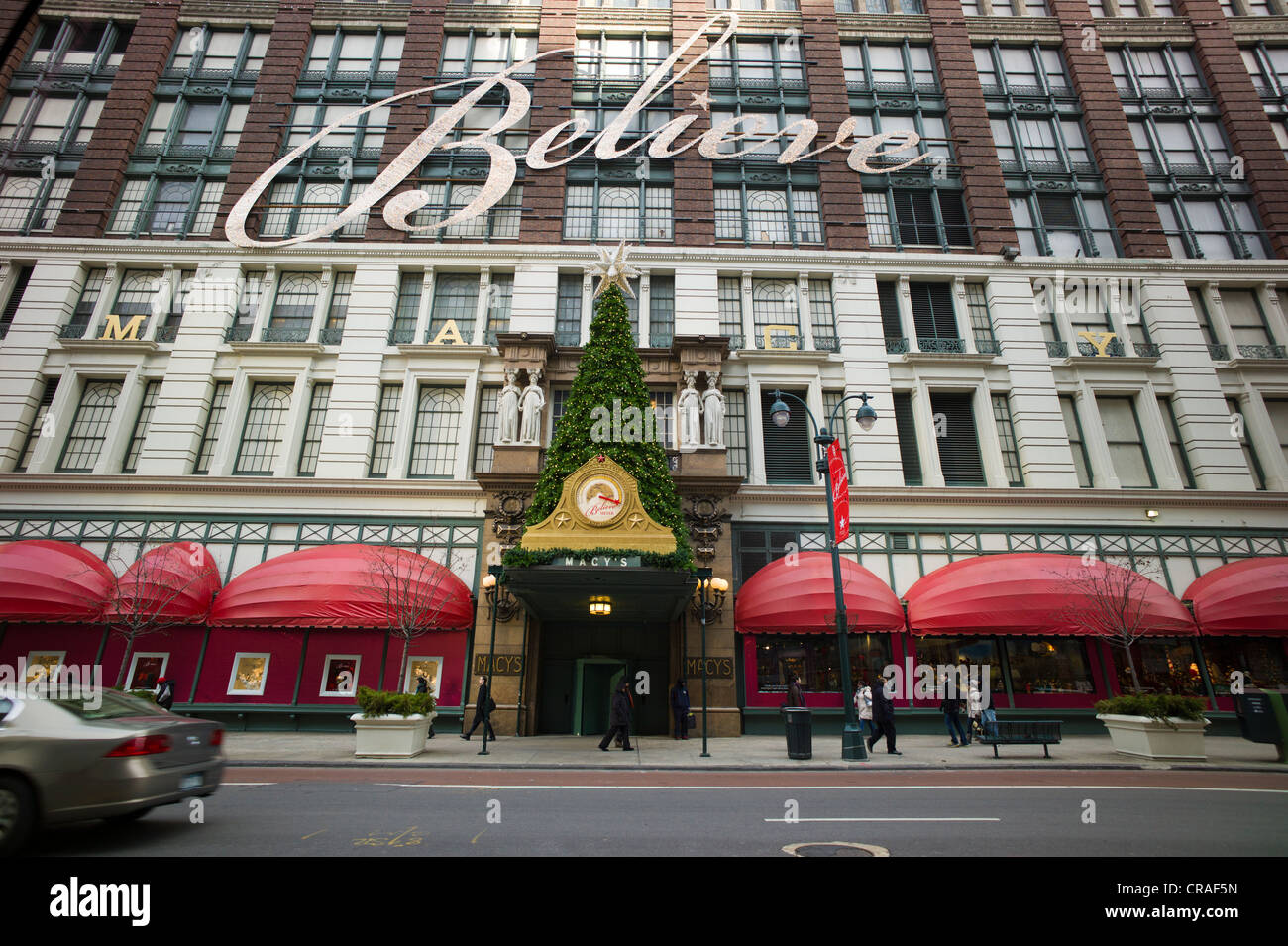 MACY'S department store with Christmas lights, New York, USA ...