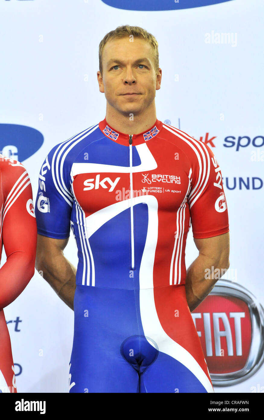 Sir Chris Hoy MBE at the UCI Track Cycling World Cup, London 2012 Velodrome. LOCOG Test-Event. Stock Photo