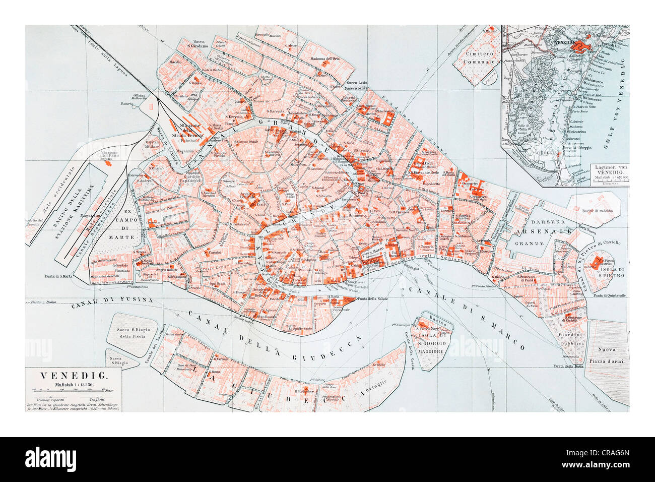 Map of Venice, from Meyers Konversationslexikon encyclopedia, 1897 Stock Photo