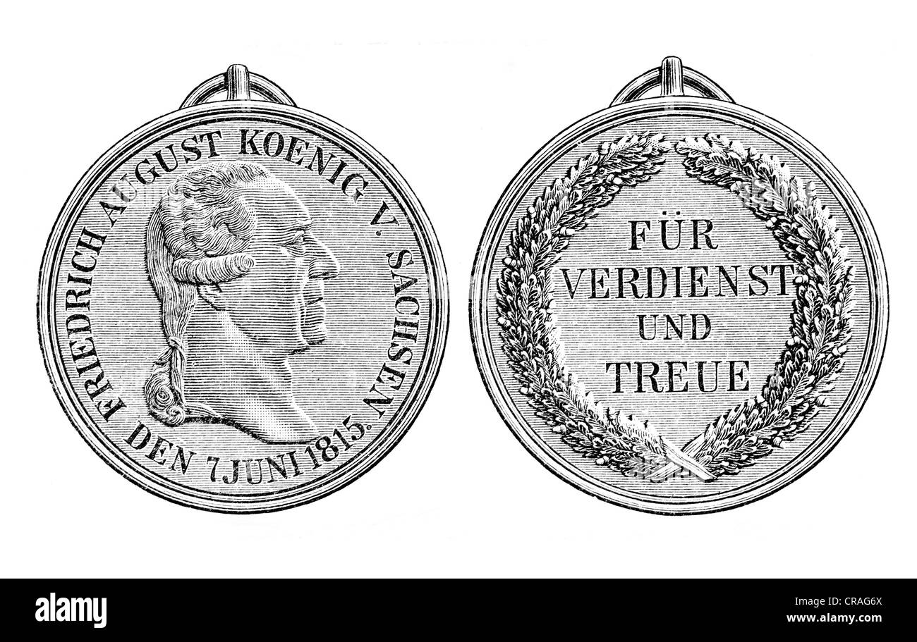 Medal for Merit of the Kingdom of Saxony, from Meyers Konversationslexikon encyclopedia, 1897 Stock Photo
