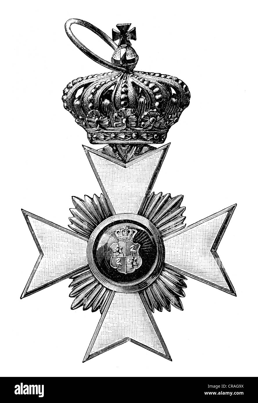 1st class cross of honour with a crown, Principality of Reuss, younger branch, from Meyers Konversationslexikon encyclopedia Stock Photo