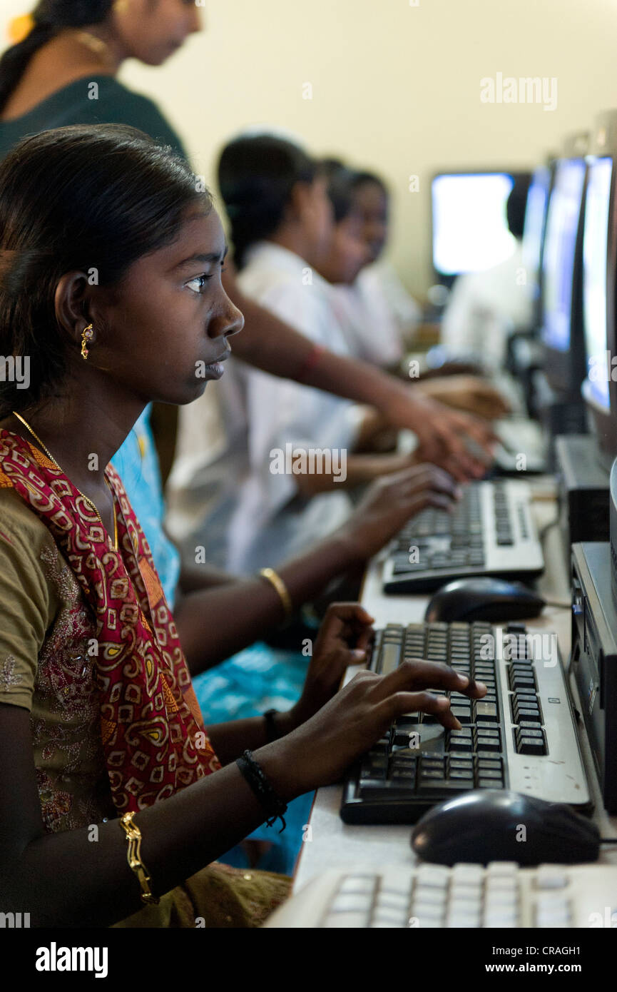 Indian girls getting computer lessons, Kutti Rajiyam, Kids' World ...