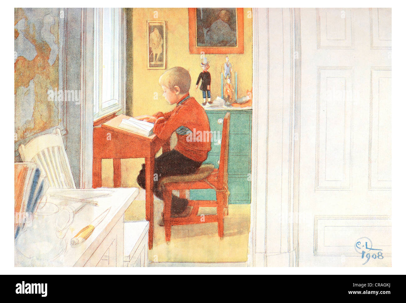 The holiday tasks, illustration in The House in the Sun by Carl Larsson, 1917 Stock Photo