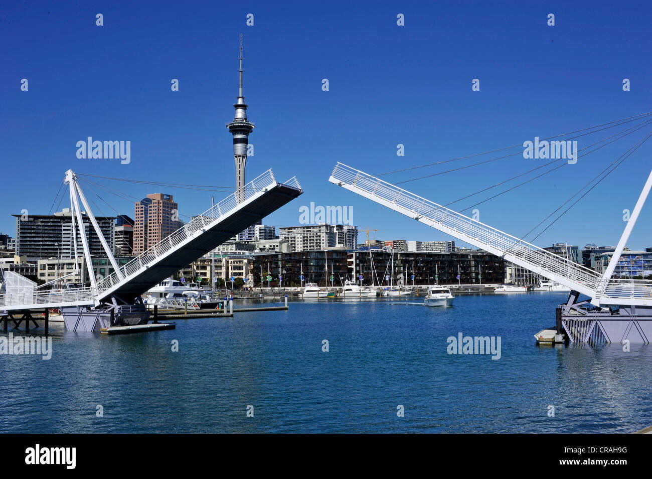 Open bascule bridge from the Viaduct Events Centre, Auckland, New Zealand Stock Photo