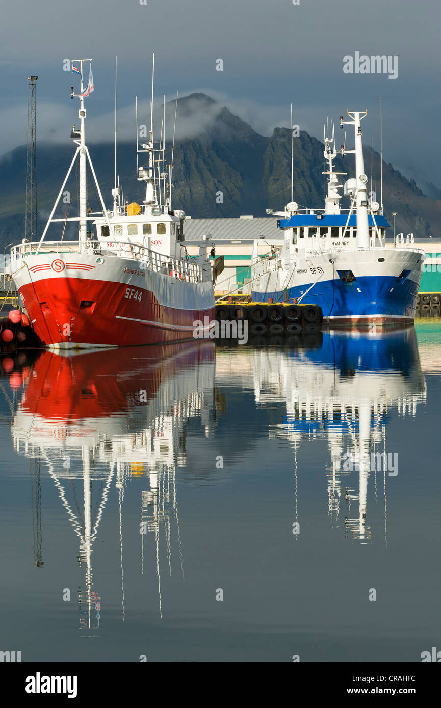 Ships, harbour, Hoefn, East Iceland, Iceland, Europe Stock Photo