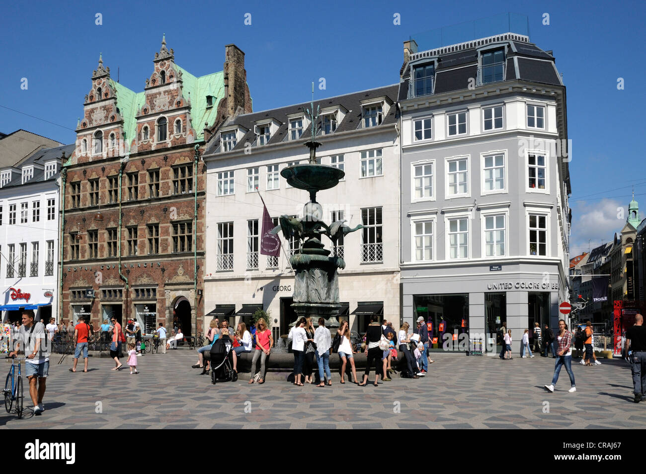 Amagertorv square with Crane Fountain and the Royal Copenhagen store ...