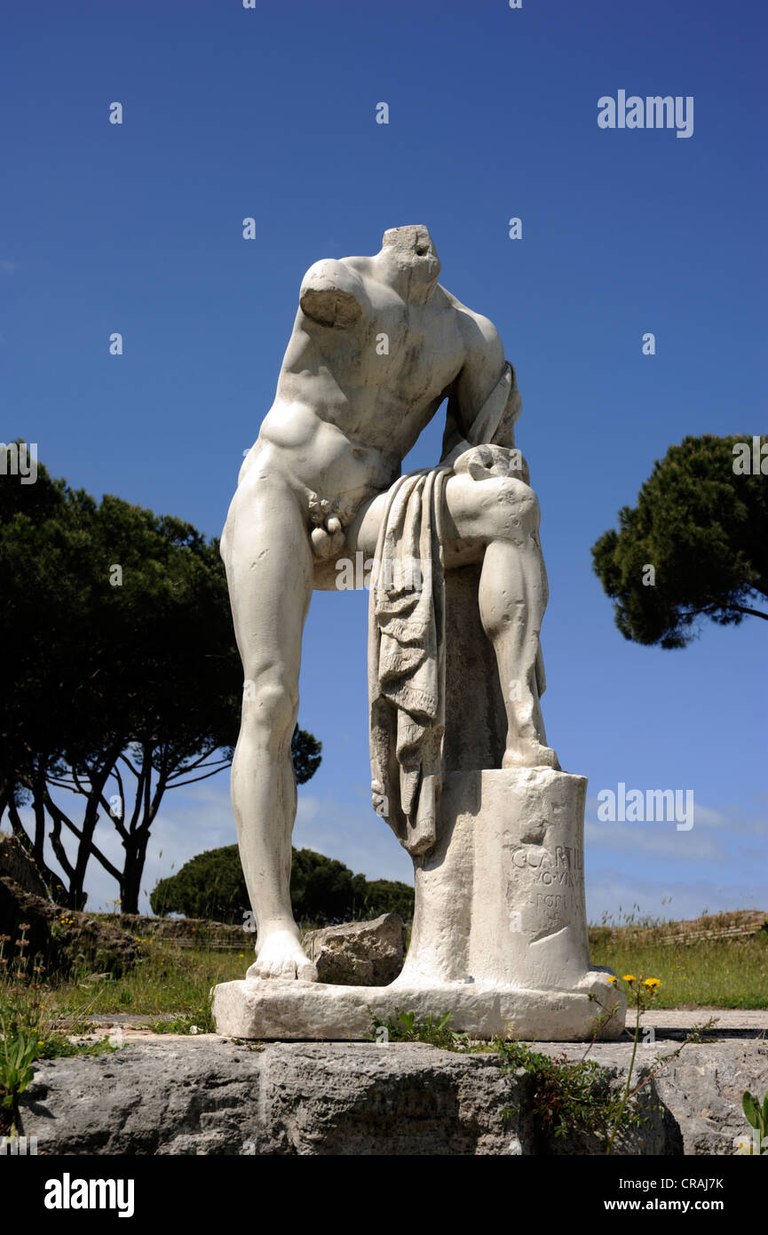 Italy, Rome, Ostia Antica, headless roman statue of Cartilius Poplicola