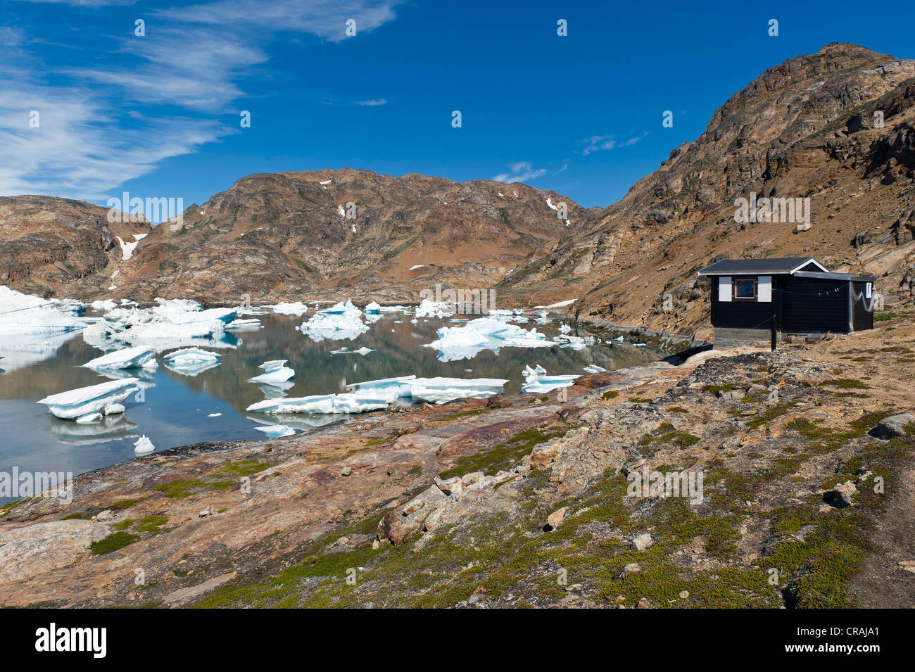 Sermilik Station, a Danish research station, Ammassalik Peninsula, Sermilik Fjord, East Greenland Stock Photo