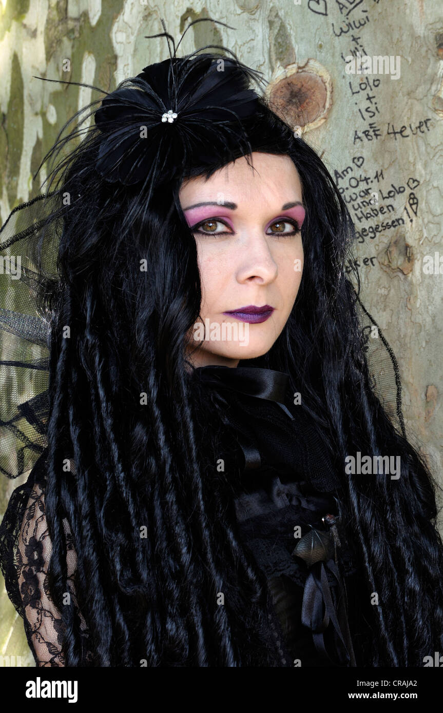 Young woman, Gothic, portrait, Wave-Gotik-Treffen festival, Leipzig, Saxony, Germany, Europe Stock Photo