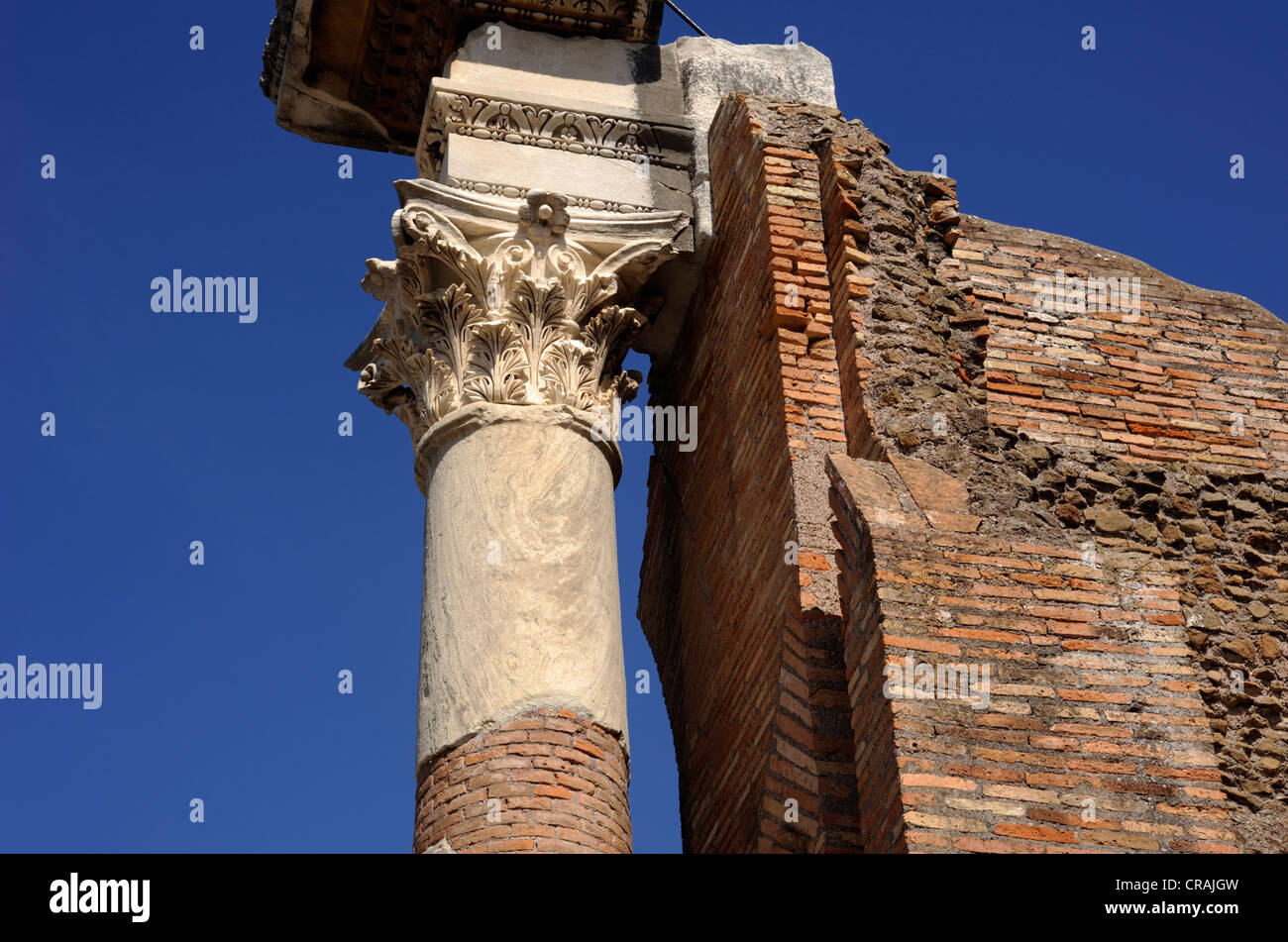 Italy, Rome, Ostia Antica, thermal bath of the forum, roman corinthian column Stock Photo
