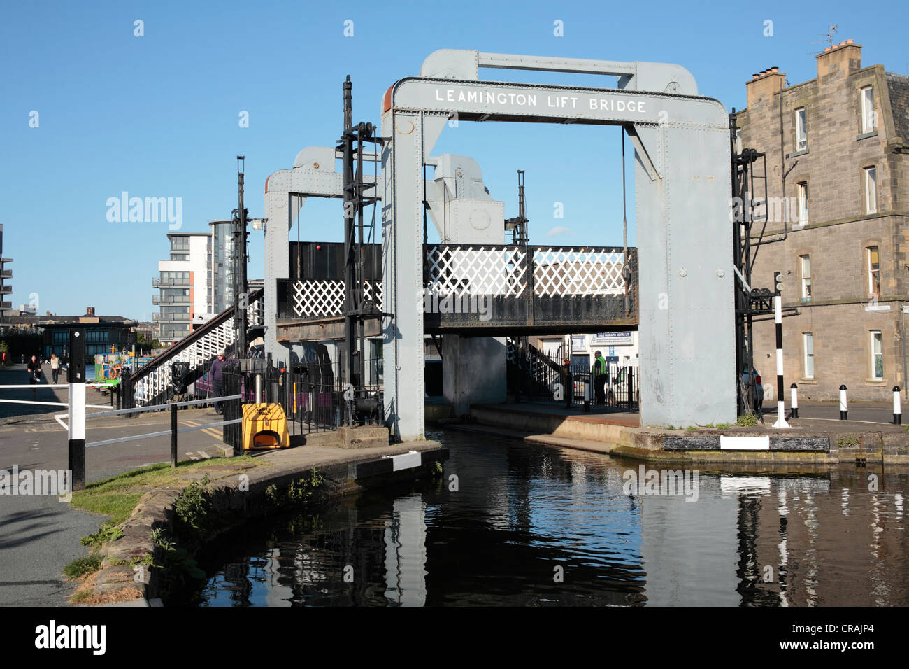 Leamington lift bridge in the raised position on Edinburghs Union canal Stock Photo