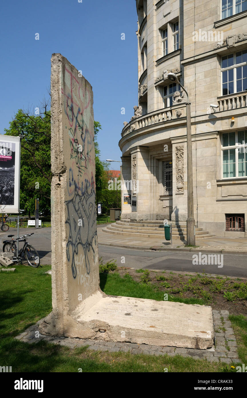 Segment of the Berlin Wall at the building of the former State Security, Leipzig, Saxony, Germany, Europe Stock Photo