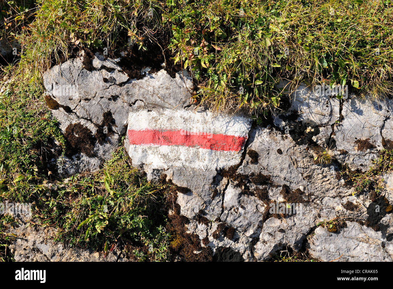 Red and white trail marker painted on a rock, a symbol of a mountain trail  with medium difficulty, Switzerland, Europe Stock Photo - Alamy