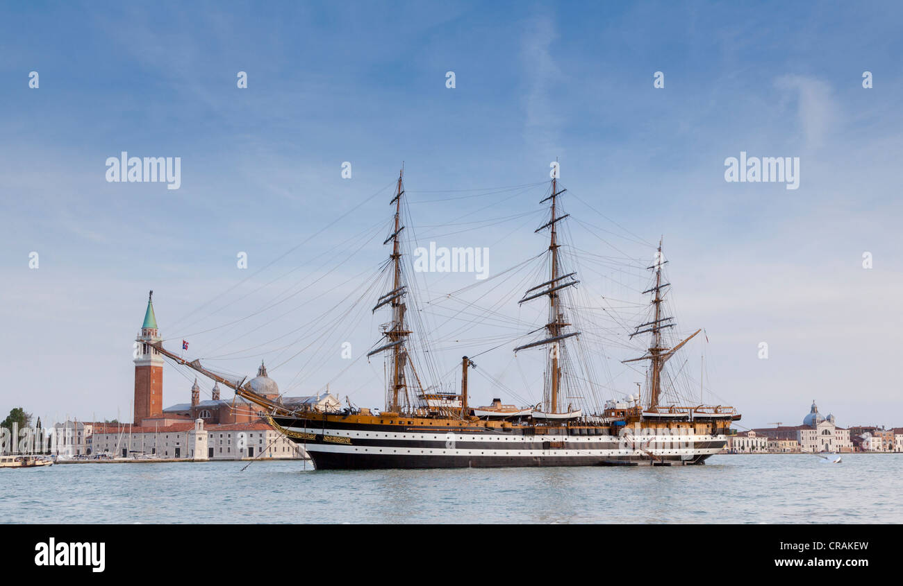 Italian Navy Sailing ship Amerigo, Vespucci at anchor in canale di san