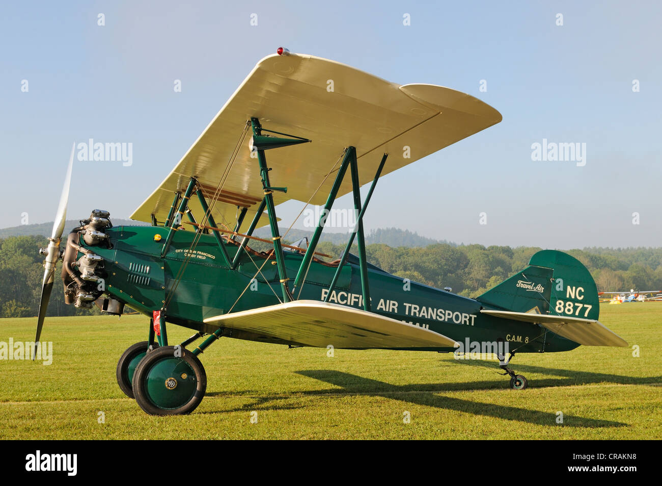 US-American biplane Curtiss Wright Travel Air 4000, Europe's largest meeting of vintage aircraft at Hahnweide, Kirchheim-Teck Stock Photo