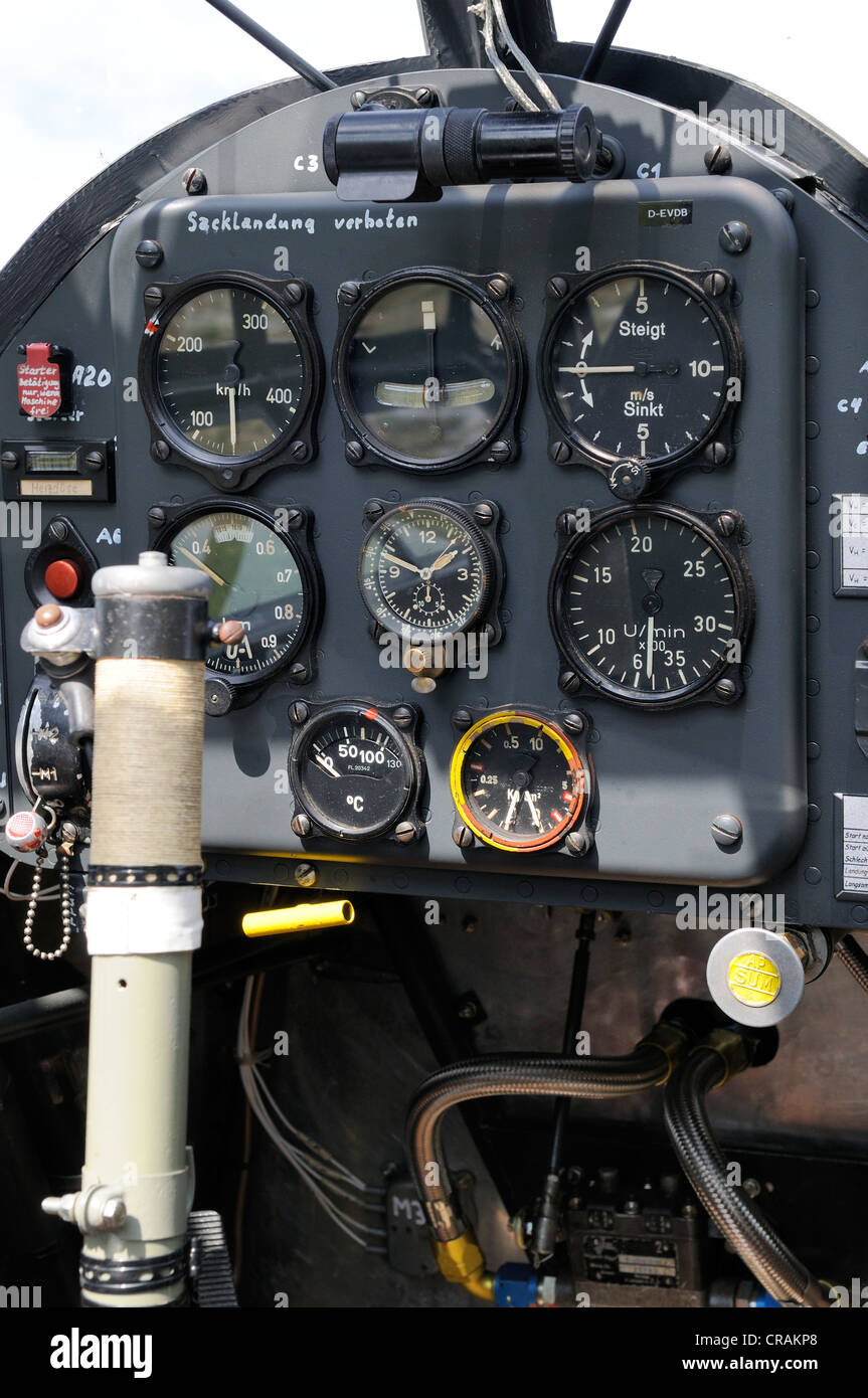 Cockpit of a Fieseler Fi 156 Storch, Europe's largest meeting of vintage aircraft at Hahnweide, Kirchheim-Teck Stock Photo
