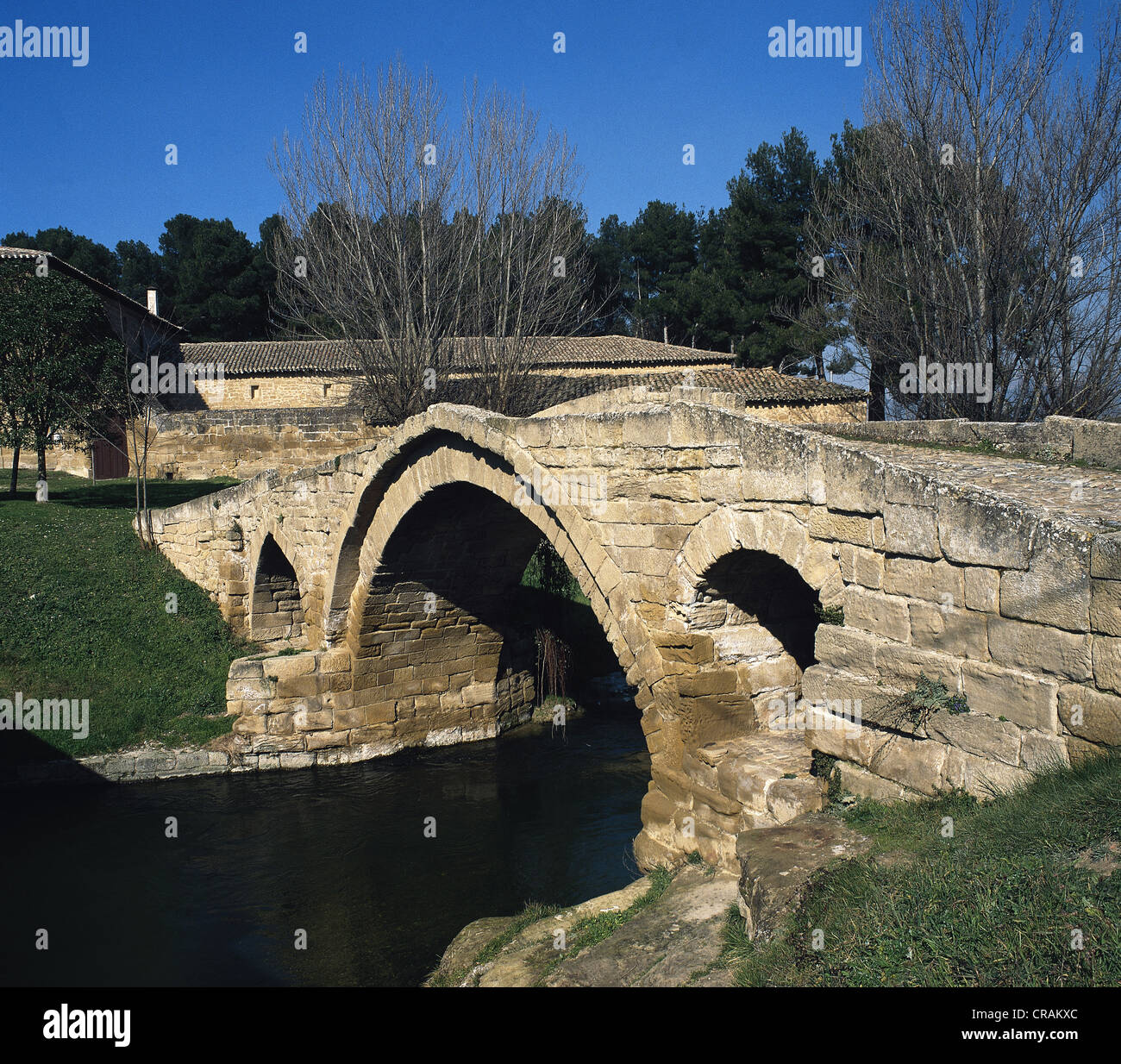 Spain. La Rioja. Roman bridge of Cihuri over Tiron river. Rebuilt in the Middle Ages. Stock Photo
