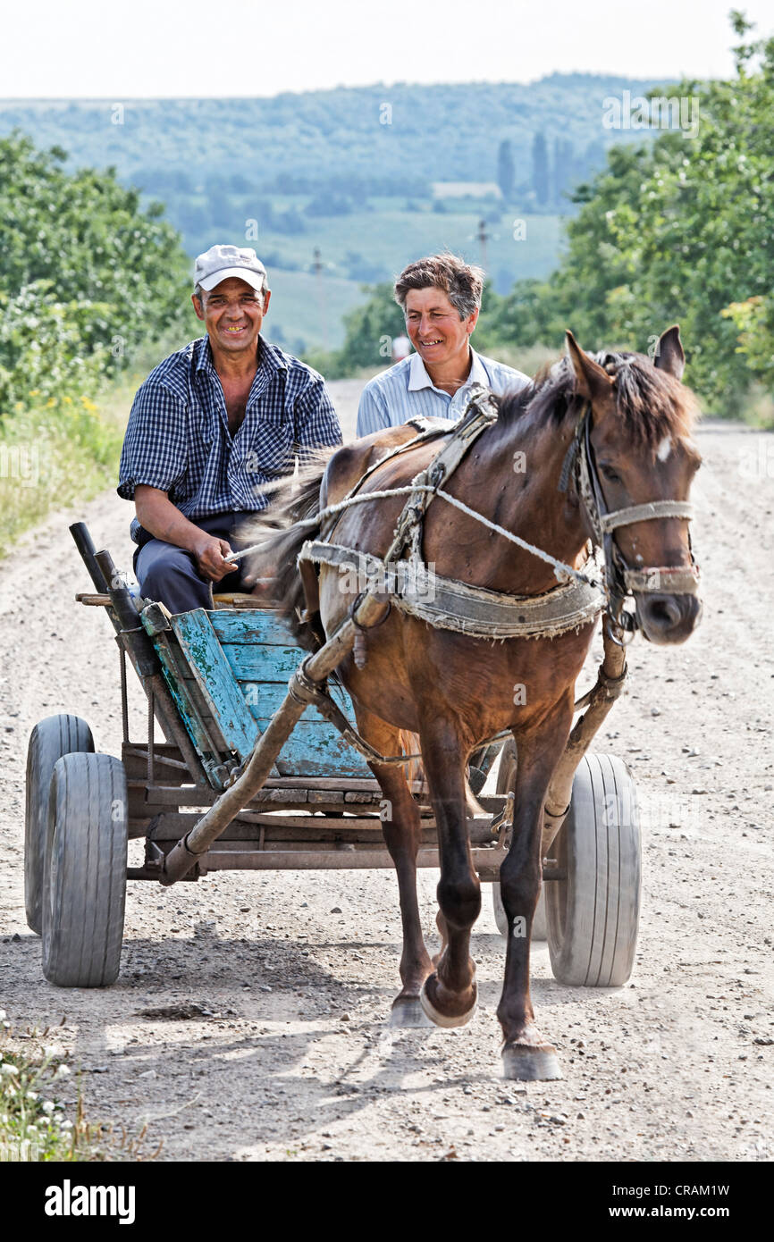 Horse cart, Moldova, Southeastern Europe Stock Photo