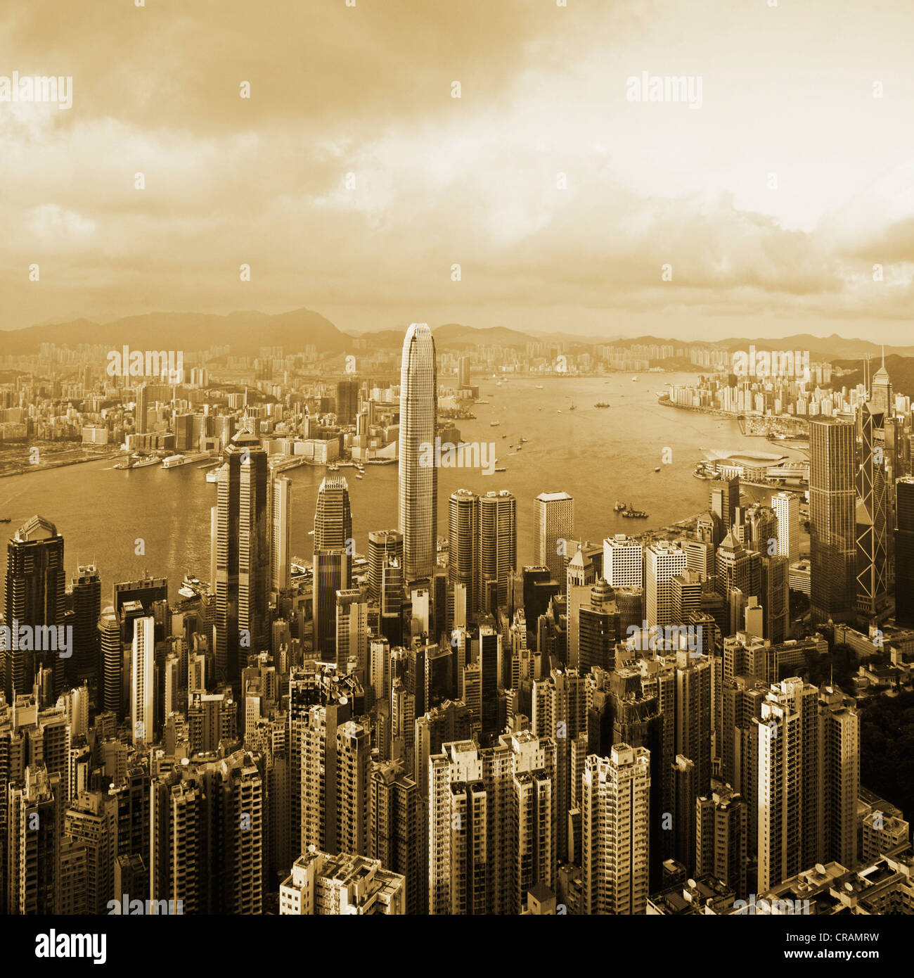 Hong Kong harbor from Victoria Peak Stock Photo