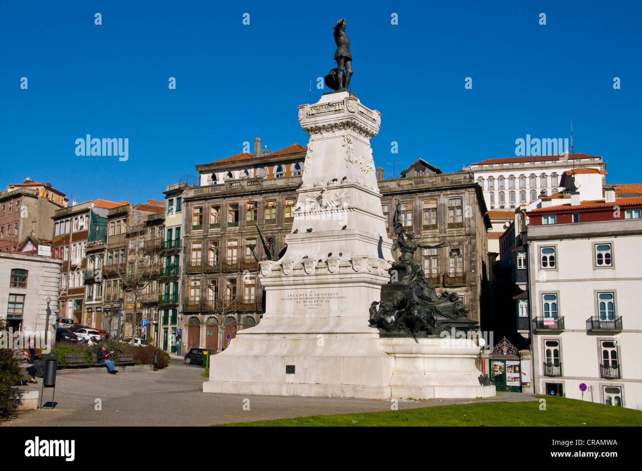 Statue of Infante D. Henrique or Henry the Navigator on the Praca do Infante square in the old town, UNESCO World Heritage Site Stock Photo