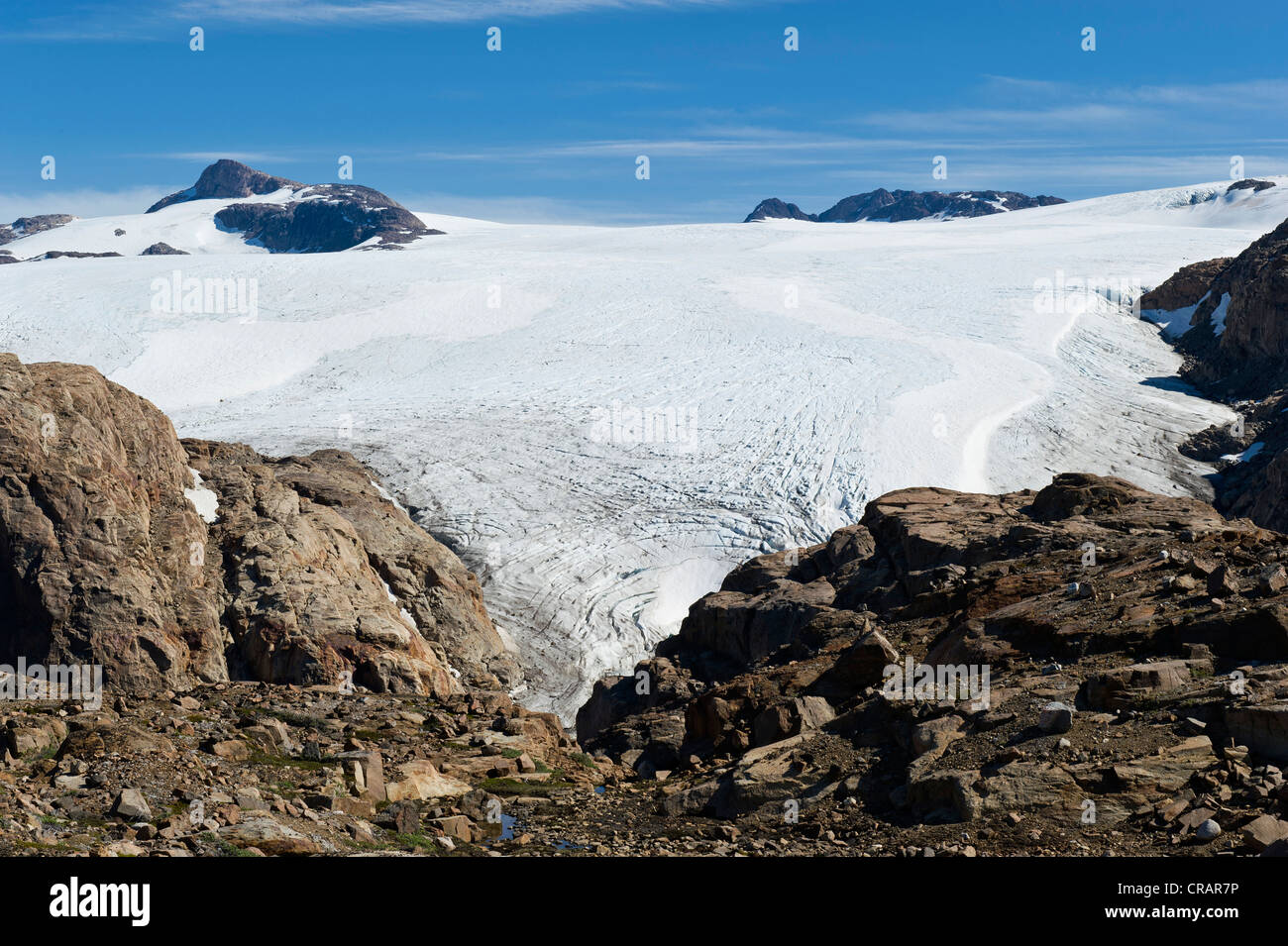 Mittivakkat Glacier, Ammassalik peninsula, East Greenland, Greenland Stock Photo
