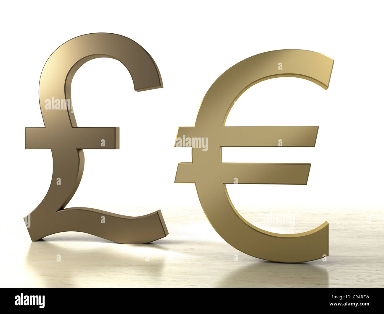 Pound symbol and Euro symbol made of brass Stock Photo